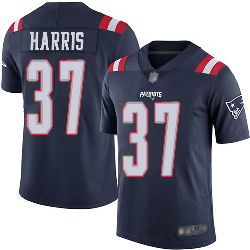 New England Patriots Football #37 Rush Vapor Limited Navy Blue Men Damien Harris NFL Jersey